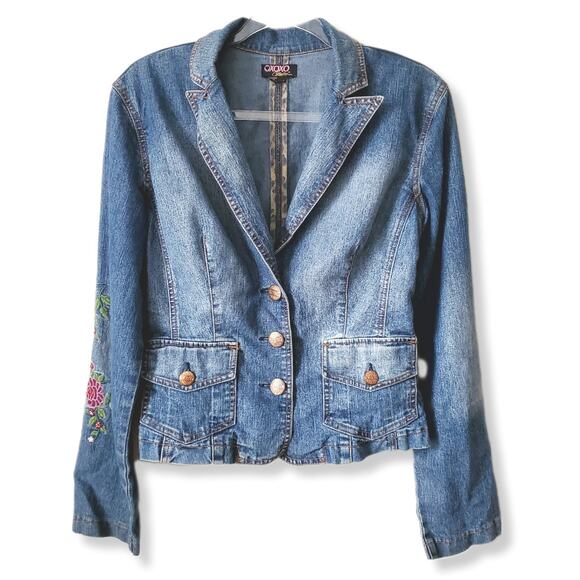 XOXO Collection Jackets & Blazers - Y2K XOXO Women Denim Floral Embroidered Jacket Blazer S M Boho Phoebe Artsy